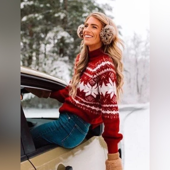 EUC Abercrombie & Fitch Fair Isle Sweater Red White Size XS - Picture 2 of 6